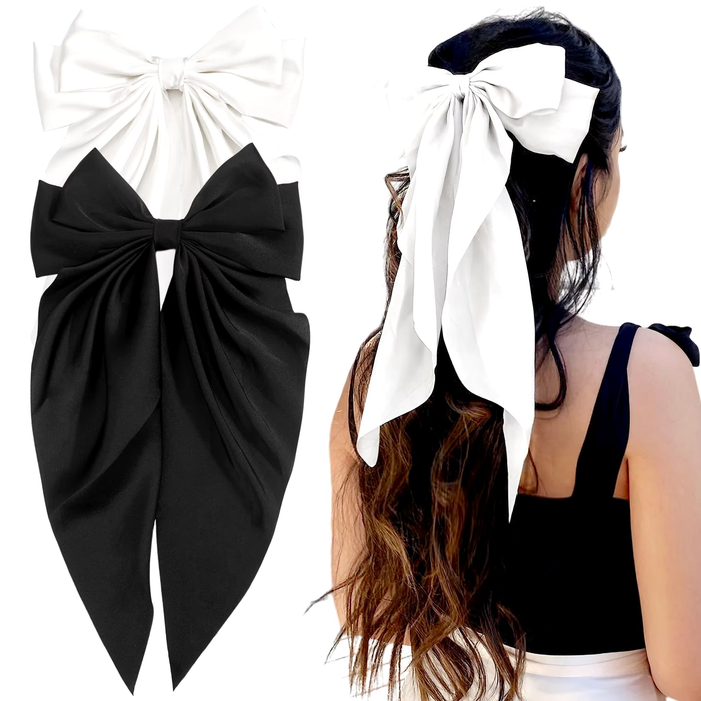 Elegant Large Bow Ribbon Hair Clip for Women Fashion Simple Solid Satin Spring Clip Ponytail Bow Hairpin Girls Hair Accessories